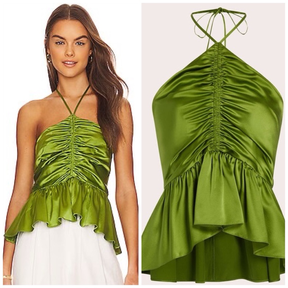NWT Cinq a Sept Green Silk Peplum Top